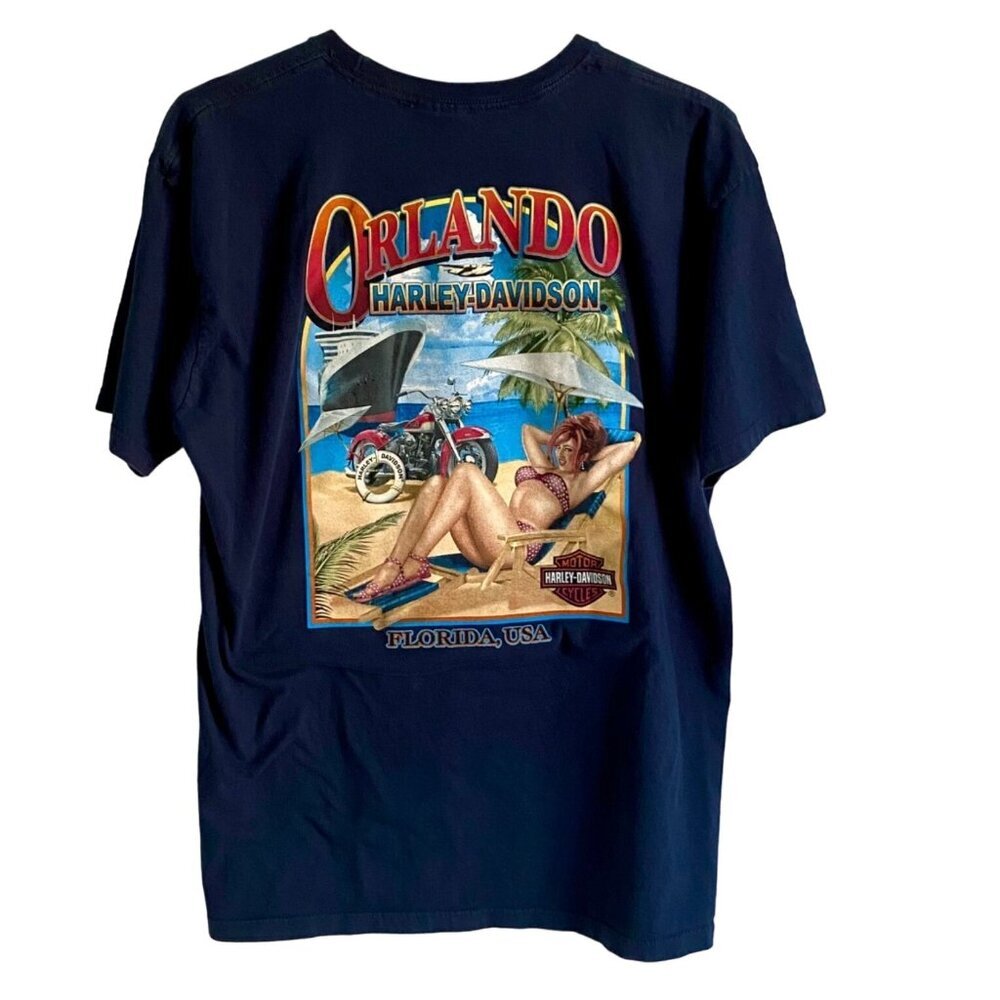 Harley Davidson Orlando Florida Graphic Tee Cotton Shirt Men's XL